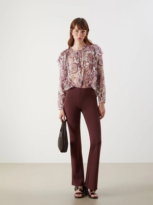 LC Waikiki Lcw Vision Bordo Beli Lastikli Kadın Tayt Pantolon