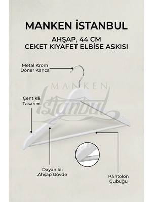 Manken İstanbul 20 Adet A-Kalite Ahşap Ceket Askısı Gömlek Askısı Tişört Askısı Ahşap Askı Elbise Askısı