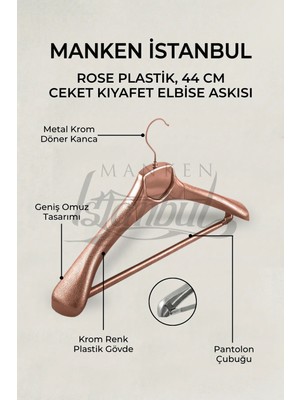 Manken İstanbul 3 Adet  Rose Plastik Ceket Askısı Kıyafet Askısı Takım Elbise Askısı