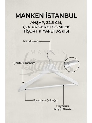 Manken İstanbul 12 Adet Çocuk Ahşap Ceket Askısı Gömlek Askısı Tişört Askısı Ahşap Askı Elbise Askısı