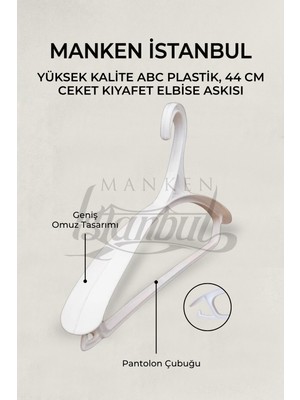 Manken İstanbul 12 Adet  Lüks Beyaz Plastik Ceket Askısı Kıyafet Askısı Takım Elbise Askısı Etek Askısı