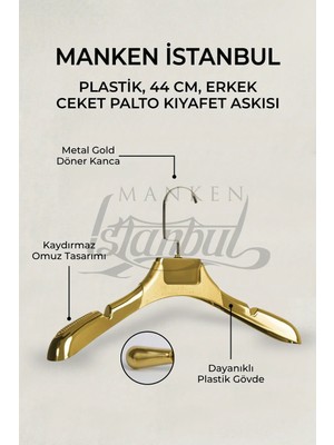 Manken İstanbul 20 Adet Italyan Kanca  Gold Kaplama Plastik Ceket Askısı Kıyafet Askısı Takım Elbise Askısı