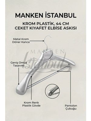 Manken İstanbul 10 Adet  Gümüş Kaplama Plastik Ceket Askısı Kıyafet Askısı Takım Elbise Askısı