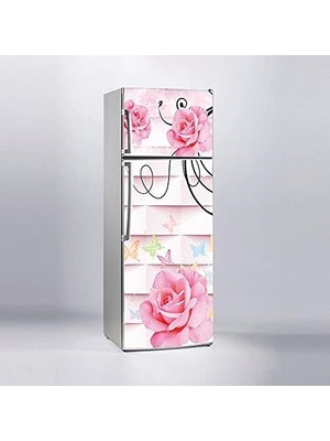 DMR Home Buzdolabı Kaplama Dolap Kaplama Etiketi Pembe Gül Kelebek