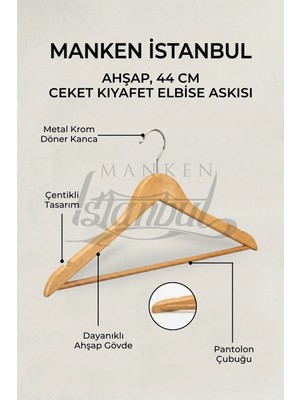 Manken İstanbul 5 Adet A-Kalite Ahşap Ceket Askısı Gömlek Askısı Tişört Askısı Ahşap Askı Elbise Askısı