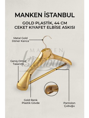 Manken İstanbul 20 Adet  Gold Kaplama Plastik Ceket Askısı Kıyafet Askısı Takım Elbise Askısı