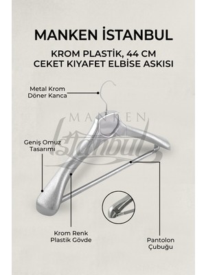 Manken İstanbul 20 Adet  Gümüş Kaplama Plastik Ceket Askısı Kıyafet Askısı Takım Elbise Askısı