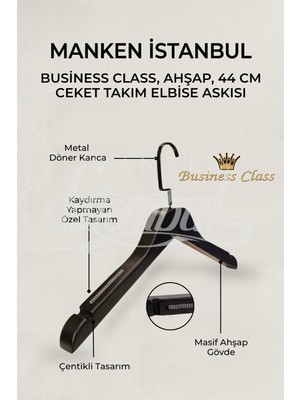 Manken İstanbul Business Class 20 Adet 44 cm Italyan Kanca Masif Ahşap Takım Elbise Askısı Palto Ceket Askısı