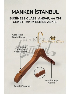 Manken İstanbul Business Class 20 Adet 44 cm Italyan Kanca Masif Ahşap Takım Elbise Askısı Palto Askısı Ceket Askısı
