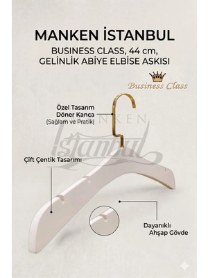 Manken İstanbul Business Class 44 cm Gold Italyan Kanca 3 Adet Gelinlik Askısı Elbise Askısı Abiye Askısı Ahşap Askı