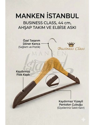 Manken İstanbul Business Class 20 Adet 44 cm Masif Kadife Ahşap Takım Elbise Ceket Askısı