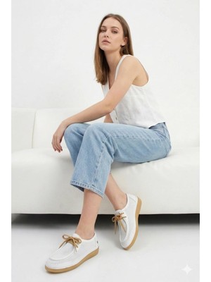 Mammamia D26YA-7545 Beyaz Hakiki Deri Tam Ortopedik Casual Kadın Günlük Ayakkabı