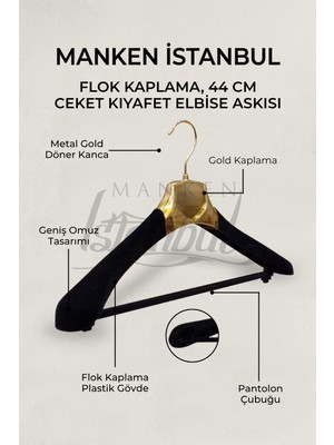 İstanbul Manken 20 Adet Plastik Gold-Flok Yüksek Kalite Ceket Askısı Elbise Askısı Takım Elbise Askısı