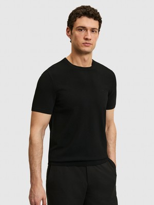 Cacharel Erkek Siyah Slim Fit Bisiklet Yaka Triko T-Shirt 50323863-VR046