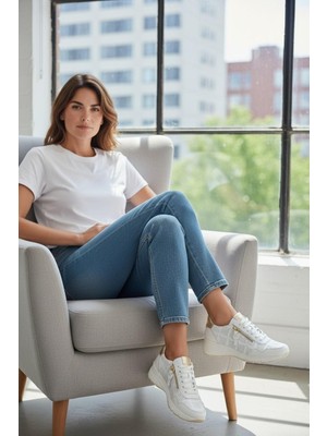 Mammamia D26YA-3920 Beyaz Hakiki Deri Tam Ortopedik Casual Kadın Günlük Ayakkabı