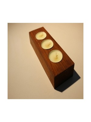 Doğal Ahşap 3'lü Yatay Tealight Mumluk - El Yapımı Dekoratif Ürün