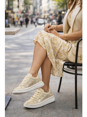 Mammamia D26YA-3890 Gold Hakiki Deri Tam Ortopedik Casual Kadın Günlük Ayakkabı