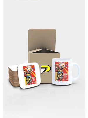 DMR Home Drink Up Bitches Komik Eşek Tasarımlı Baskılı Kupa Bardak Seti, Eğlenceli Özel Hediye Mug