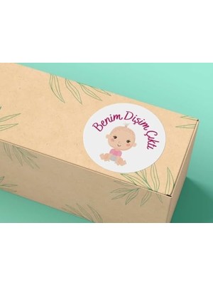 DMR Home Diş Buğdayı Kız Bebek Pembe Benim Dişim Çıktı Yuvarlak Mat Etiket 4 cm Bebek Partisi (40 Adet)