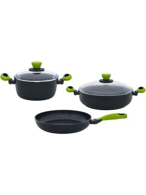 DMR Home Colorgy 5 Parça Set Yeşil (22CM Derin Tencere + 26CM Sığ Tencere&tava)