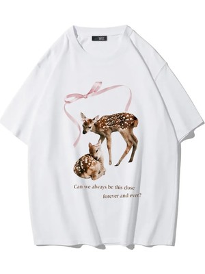 Brz Collection Unisex Oversize Can We Always Be This Close Forever T-Shirt (Beyaz)