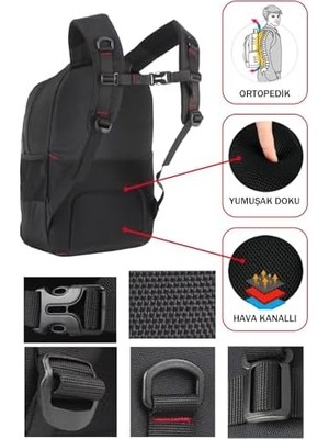 DMR Home Dada 01 Laptop Dizüstü Bilgisayar Çantası 14"-15,6" Inç Ortaokul Lise Üniversite Okul Çantası Gündelik Kadın Erkek Sırt Çantası USB Type-C Aparat Darbe Emici Koruma Su Geçirmez Kumaş