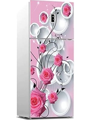DMR Home Buzdolabı Kaplama Dolap Kaplama Etiketi 3D Pembe Gül