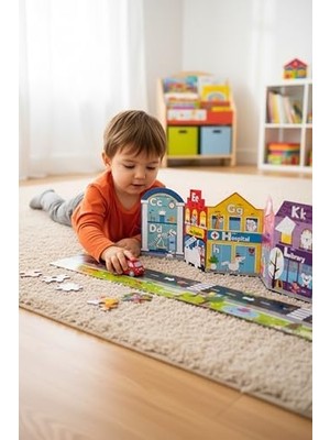 DMR Home Tots & Folks Abc Town Multi Activity Set, Wipe Clean Foldable Book And Puzzle, Yol ve Alfabe Puzzle Kitap Seti, Alphabet Street, Abc Şehri Multi Aktivite Seti