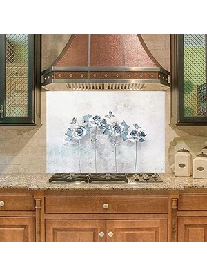 DMR Home Mutfak Duvar Tezgah Arası Ocak Arkası Kaplama Mavi Çiçekler