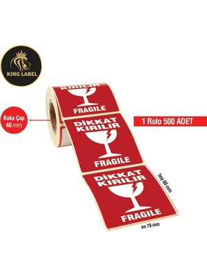DMR Home King Label Dikkat Kırılır Etiket 70X80 1 Rulo 500'LÜ Sarım