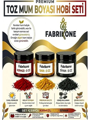 Fabrikone 3'lü Set Premium Parafin Soya Wax Toz Mum Boyası Hobi Seti - 5 cc (Kırmızı, Sarı, Siyah) BKFAB3KSRS5G