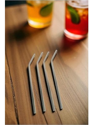 DMR Home 5 Parça Metal Pipet Paslanmaz Çelik Meşrubat Pipeti Çubuk Pipet + Temizleme Fırçası