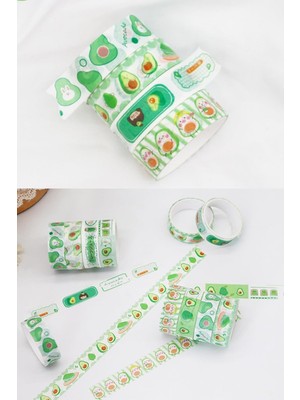 DMR Home Kolbi 1 Kutu 4 Rulo Sevimli Avakado Washi Bant Tape Bullet Journal Günlük Planlayıcı