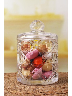 DMR Home Lüx Kristal Büyük Cam Şekerlik & Cam Lokumluk, Kesme Cam Lüx Şekerlik 13CM*7.8CM - 06639
