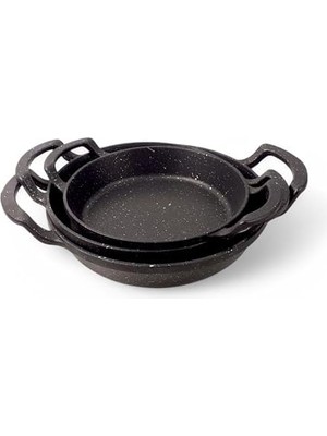 DMR Home 3'lü Döküm Sahan Seti, 3'lü Yumurta, Omlet Tavası, 3 Boy Döküm Siyah Granit Sahan Tava (22CM-20CM-18CM)