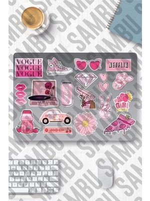 DMR Home Pink Aesthetic Temalı Etiket Seti 1 - Pembe - Laptop Notebook Telefon