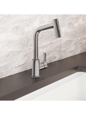 DMR Home Maestro A42146 Pull-Out Eviye Bataryası, 24 cm Yükseklik, 6 L/dk Akış Hızı, Krom