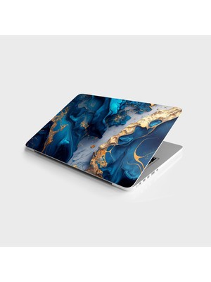 DMR Home Laptop Bilgisayar Notebook Pc Kaplama Etiketi Lüks Mermer Altın Mavi