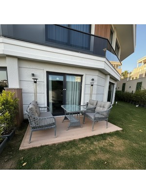 Tu Tienda Kaş Galvaniz Borulu 2+1+1+Sehpa Bahçe Balkon Mobilyası,gri Rattan/gri Kumaş