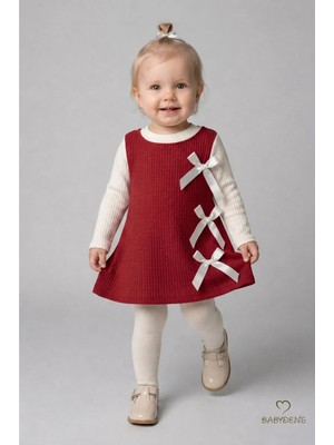Babyden's Kız Çocuk Fitilli Elbise %100 Pamuk,uzun Kollu,fiyonklu,yumuşak Dokulu, Şık Günlük,özel Gün Elbisesi