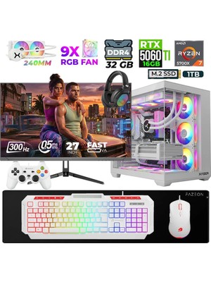 Xaser Helmet X60 Ryzen 7 5700X 32GB Ram 1tb M.2 Nvme SSD 16GB RTX5060 Ti Sıvı Soğutmalı 27" 300Hz Oyuncu Tavsiye Sistem