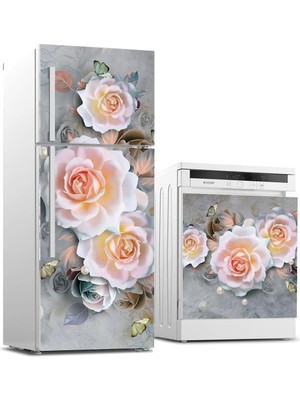 DMR Home Buzdolabı ve Bulaşık Makinası Beyaz Eşya Kaplama 3D Gül