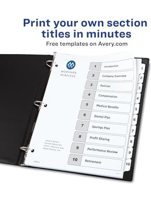 Expresstore 3 Halkalı Klasör Için 10 Bölmeli Ayırıcı, Özelleştirilebilir Içerik Tablosu, Klasik Beyaz Sekmeler, 6 Set (11823)