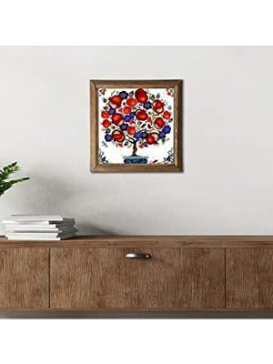 DMR Home Nar Ağacı Taş Duvar Tablosu Ahşap Çerçeveli Duvar Dekoru Art 25X25CM W1-03