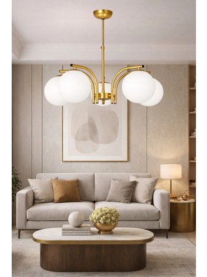 Esslight Yalın 5’li Eskitme Beyaz Camlı Modern Salon Mutfak Yatak Odası Avizesi