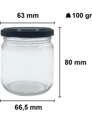 DMR Home 4 Adet 210 ml Metal Siyah Konserve Kapaklı Mama Yoğurt Saklama 210 cc Şeffaf Cam Kavanoz