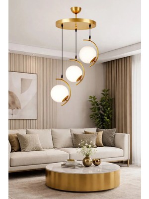 Esslight Flora 3’lü Eskitme Beyaz Camlı Modern Salon Mutfak Yatak Odası Avizesi