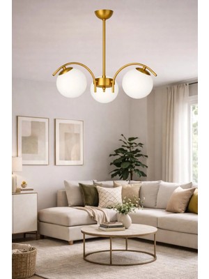 Esslight Sena 3’lü Eskitme Beyaz Camlı Modern Salon Mutfak Yatak Odası Avizesi