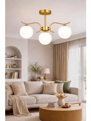 Esslight Alara 3’lü eskitme Beyaz Glop Camlı Modern Salon Mutfak Yatak Odası Avizesi