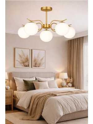 Esslight Alara 5’li eskitme Beyaz Camlı Modern Salon Mutfak Yatak Odası Avizesi